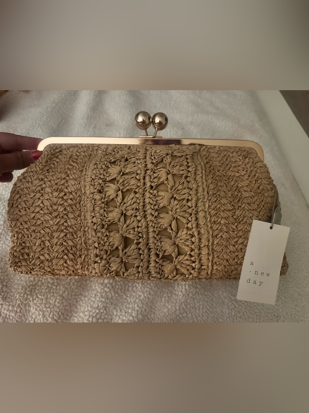 Straw Kiss Lock Clutch Bag NWT - Natural Brown Color - A New Day Brand